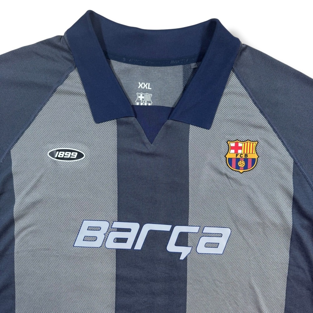 FC Barcelona Soccer Polo Shirt Men's XXL Blue Grey Barça Striped Short Sleeve